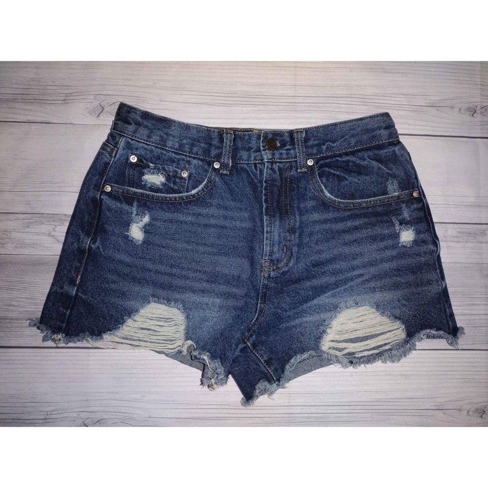 Vanilla Star Boyfriend‎ Distressed Denim Shorts Blue Size 3 Cutoff Raw Hem